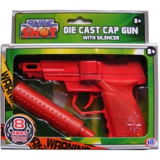 Sure Shot Red Die Cast Metal 8 Shot Cap Gun with Plastic Silencer